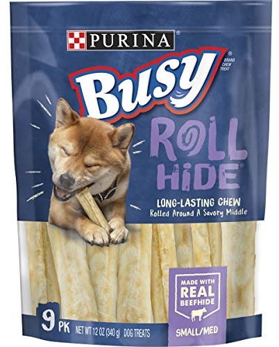 Purina Busy Rawhide Small/Medium Breed Dog Bones, Rollhide - 9 ct. Pouch