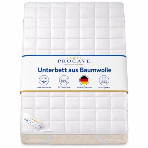 PROCAVE weiches Unterbett aus 100% Baumwolle, atmungsaktiver Matratzen-Schoner, hochwertige Matratzentopper, Matratzen-Auflage 150x200 cm