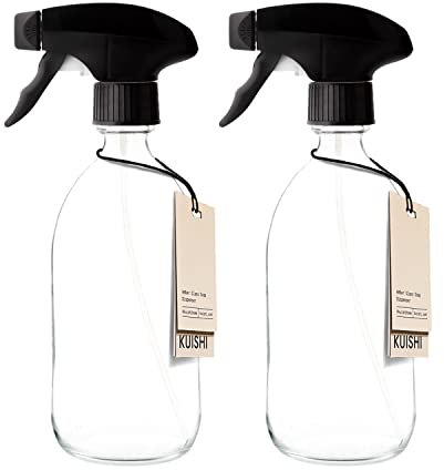 Kuishi Clear Glass Spray Bottle 500ml [Pack of 2], Recycled Glass Spray Bottles for Cleaning, Water Spray Bottle for Hair, for use as a Plant Mister and for Gardening (BPA-Free)