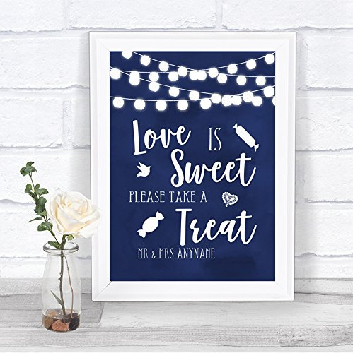 Navy Blue Lights Love is Sweet Take A Treat Candy Buffet Wedding Sign