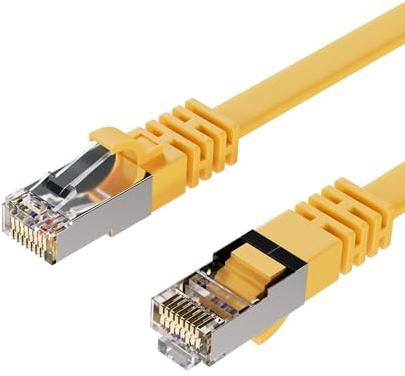 Kabelbude.eu Netzwerkkabel RJ45 Patchkabel Flachkabel Ethernet LAN CAT 7 U/FTP slim gelb 2m