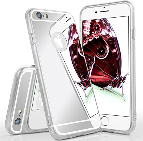 moex Mirror Case für iPhone 6s Plus / 6 Plus Hülle mit Spiegel und erweitertem Kantenschutz aus Silikon, Handyhülle verspiegelte Rückseite, Stylische Handy Schutzhülle dünn, Silber