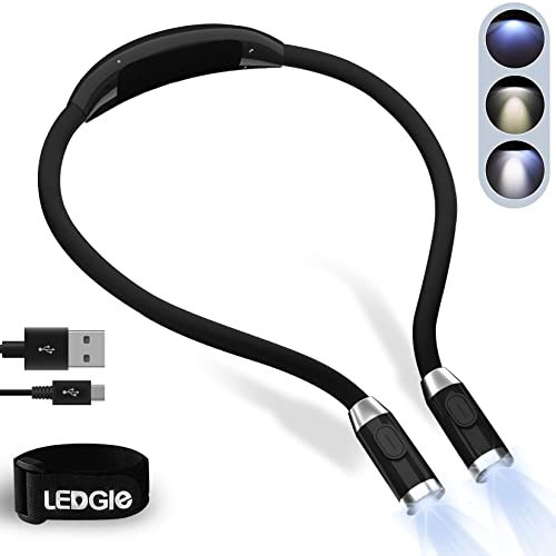 LEDGLE Lampe de Lecture LED Rechargeable au Cou avec 3 Modes d'éclairage- Câble USB Inclus (3000K-7000K)