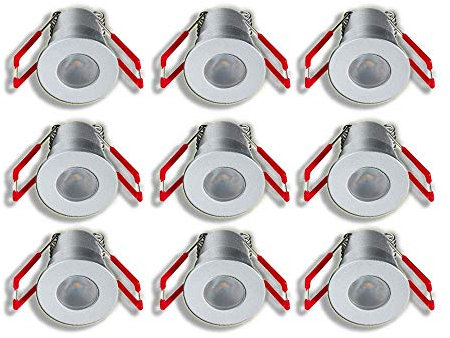 3W LED Mini Einbaustrahler, Aluminium, IP65 Wassergeschützt, 3000K Warmweiß, Dimmbar mit Funk, Innen- und Außenbeleuchtung für Terrassenüberdachung, Badezimmer, etc (Silber, 9x Minispot)