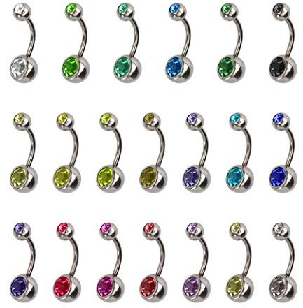 HONGXIN-SHOP Bauchnabelpiercing, bunt, Nabelring, Edelstahl, Piercing, Körperschmuck, 20 Stück, Edelstahl, Kristall