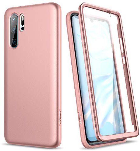 SURITCH Kompatibel mit Huawei P30 Pro Hülle Silikon Hüllen mit Integriertem Displayschutz 360 Grad Bumper Stossfest Handyhülle Schutzhülle für Huawei P30 Pro Rose Gold