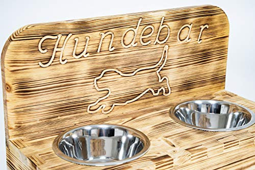 Hundebar S Futterbar inkl. 2X 700ml Futternapf für Hund Futterstation | Mit Rückwand für kleine bis mittlere Hunde