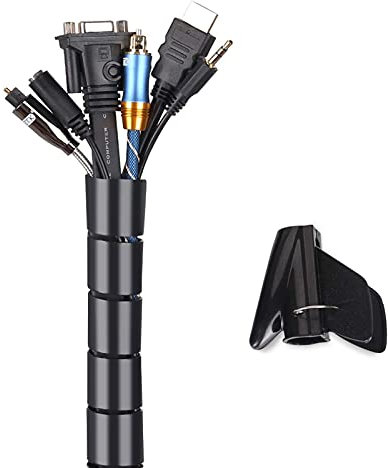 MOSOTECH 2m Kabelschlauch Schwarz, Flexible Kabelkanal Cord Organizer Kabelhülle Schutz-System, Universal Kabelmanagement fürTV, Computer, 2m - ∅16mm