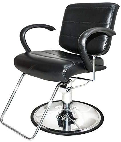 PureSana Chromium Vinyl Kyler 360 Degree Professional All Purpose Salon Chair with Adjustable Reclining Mechanism and Rotational Lock, Black