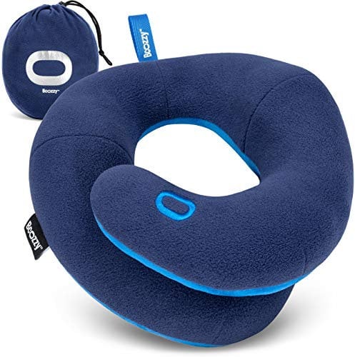 BCOZZY Kids Chin Supporting Travel Pillow for Ages 8–12- Patented Soft Neck Pillow for Head and Chin Support in Car Seat and Airplane. Comfortable Travel Essential. Medium Size, Bag, Navy