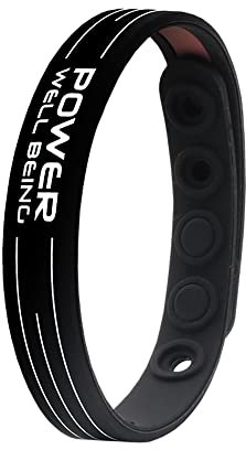 Power Ionics Bracciali Equilibranti per Uomini/Donne Braccialetti in Silicone Nero/Bianco, 24 cm, 5 Fori Regolabili, Adatto per Polso da 15-23 cm con Scatola Regalo