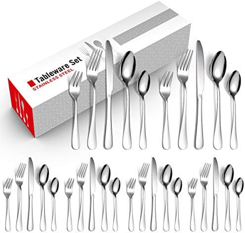 Cutlery Set, Home Safety 30-Piece Silver Spoons Knife and Fork Set, Mirror Polished Cutlery Set for 6 People, Includes Steak Knives, Dinner Forks, Tablespoons, Teaspoon, Dessert Forks,Dishwasher Safe