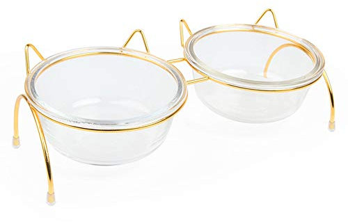 YUYDYU Gamelle en verre avec oreilles de chaton et support en fer doré pour chat