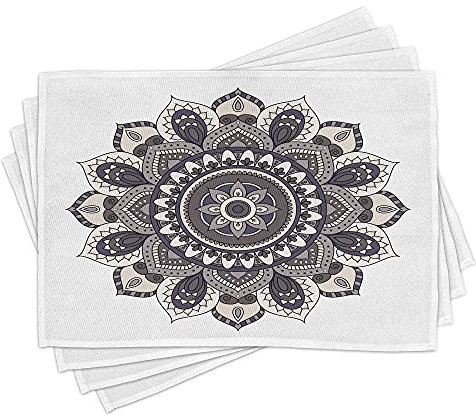 ABAKUHAUS Ethnisch Platzmatten, Oriental Mandala Yoga-Motiv, Tischdeco aus Farbfesten Stoff für das Esszimmer und Küch, Lila Grau Taupe
