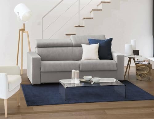 Talamo Italia - 3-Sitzer festes Sofa Susanna, Sofa aus gepolstertem Stoff, verstellbare Kopfstützen und schmale Armlehnen, 100 % Made in Italy, 220 x 95 x 85 cm, Grau