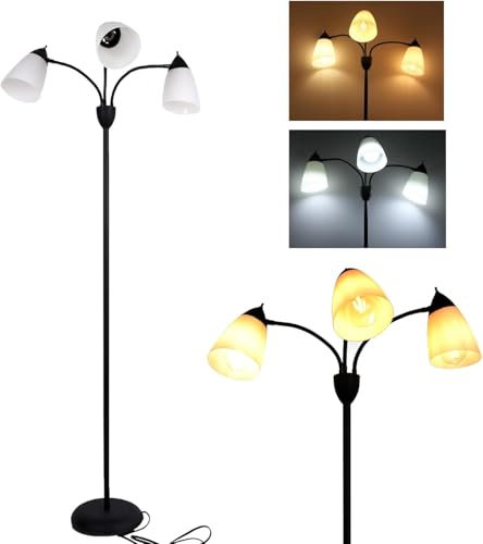 FIRVRE Tree Floor Lamp Black, Industrial Standing Lamp with 3*E27 Light Head, Free Stand up Lamps for Living Room Bedroom Office