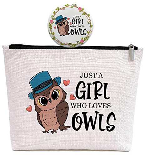 GevGuxLuo EIN Mädchen liebt Make-up-Tasche, Beige, Mädchen liebt Eulen