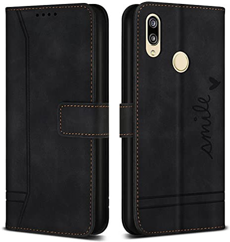 Bravoday Coque pour Huawei Honor 10 Lite/Huawei P Smart 2019, Etui Cuir avec Magnetique, Flip Pochette Housse pour Huawei Honor 10 Lite/Huawei P Smart 2019 Protection, Noir