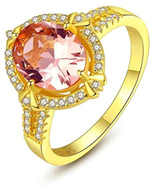 Musihy Ring Silber 925 Damen, Verlobungsringe Paar Rosa Ovaler Zirkonia Gold Ringgröße 52 (16.6)