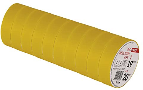 EMOS PVC-Isolierband Gelb 10er Pack, 19mm x 20m, 0,13mm Bandstärke, selbstklebend, hohe Spannungsfestigkeit und Anwendungstemperaturbereich, UV-beständig, wasserdichte Verbindung, ohne Textilgewebe
