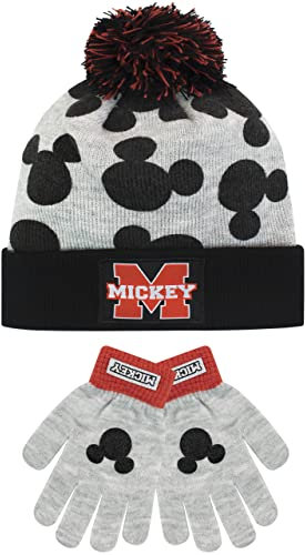 Disney Kinder Wintermütze und Handschuhe Set Mickey Mouse Grau One Size