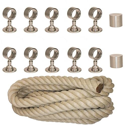 Handlaufseil Set 30mm - bestehend aus 2 Endkappen 10 Seilträger vernickelt und 10m Nature Touch Handlaufseil naturfarben