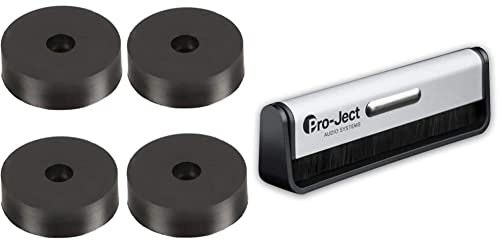 Pro-Ject Damp it, Spezielle Absorberfüße und Vibrationsdämpfer für effiziente Entkopplung (4 Stück) & Pro-Ject Kohlefaser-Reinigungsbürste Brush it für Schallplatten