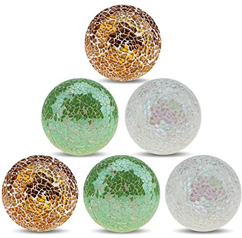 Yatinkim 6pcs Glass Mosaic Sphere Decorative Balls 8.5cm for Centerpiece Bowl Decor Glass Orbs Vases Fillers Dining Table Tray Mixed Color