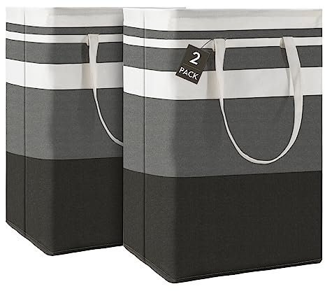 Maxsilan 80L 2-Pack Freestanding Laundry Basket with Extended Handle, Collapsible Large Cotton Clothes Hamper Storage Basket, Gradient Grey