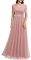 Dressystar Damen Abendkleider Elegant für Hochzeit Brautjungfernkleider Spitze Chiffon Maxi Lang Ballkleider Ärmel Blush S