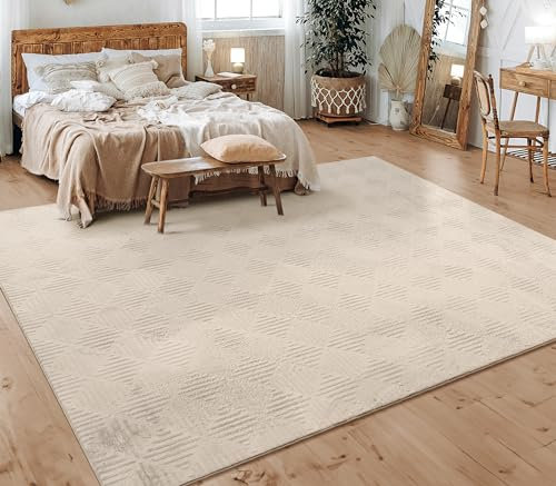 Paco Home Teppich Wohnzimmer Schlafzimmer Kurzflor Skandinavisches Boho Muster Geometrisch Rauten Motiv Einfarbig Weich Modern, Grösse:60x100 cm, Farbe:Beige 3