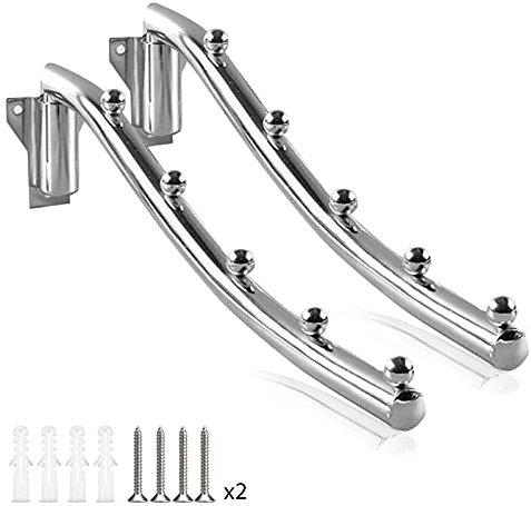 Pack of 2 Wall Clothes Hooks Foldable Clothes Fan Wall Foldable 180° Rotating Stainless Clothes Rack Wall Clothes Rail Hook Rack Stainless Steel Wardrobe Hook Swing Arm Holder Clothes Rack