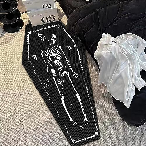 CONVOW Schwarz Gothic Sarg Bad Matte Halloween Teppich Horror Schädel Gothic Geschenk Spooky Geschenke Gothic Teppiche Bereich Teppiche für Zimmer Küche Bedroom Decor Teppich (Skelett 5,60 * 140cm)