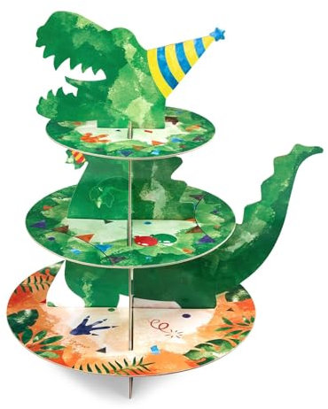 WERNNSAI Dinosaur Cupcake Stand - Dinosaur Cake Stands Dino Party Cupcake Decorations Disposable 3 Tier Tray Cake Decorations Kids Dinosaur Birthday Dessert Tower Cupcake Display Stand