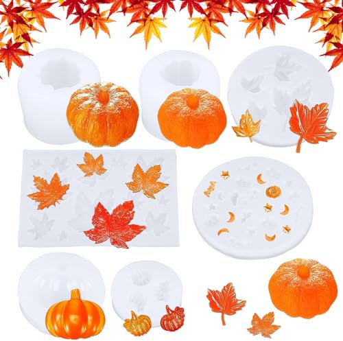 MONCAP 7PCS Moule en Silicone Citrouille pour Bougie 3D - Moules en Résine pour Décoration Automne, Thanksgiving, Halloween