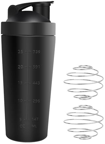 JOLIGAEA Edelstahl Protein Shaker, 750ml Shaker Eiweiß Sport Fitness, Sport Fitness Protein Shaker Eiweiß mit Skala optimal für Eiweiß, Diät und Fitness Shakes, Schwarz