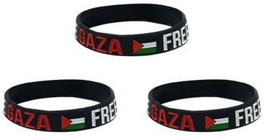 HRTLSS Free PaläStina Armband,Save Gaza Silikonarmband,Free Palestine Palästina Zeichen Silikon Handring Inspiration Armband,Save Gaza Armbänder Charms Manschette Armreif (3 Stück-Schwarz)