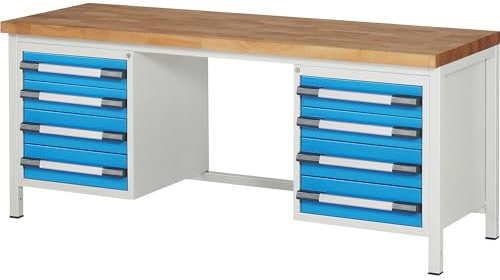 eurokraft | Werkbank | Gestellbauweise Serie 8000 | 12 Schubladen: 8 x 120 | 4 x 150 mm | BxT 2000 x 700 mm