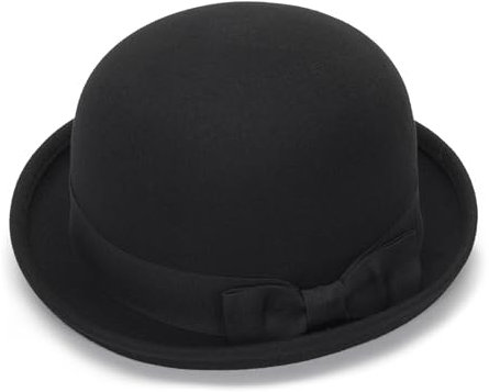 Damen-Glockenhut aus reinem Wollfilz, aufrollbare Krempe, Fedora, Porkpie, Fliege, edler Derby-Hut, Größe S/M, 2315e-Schwarz, M