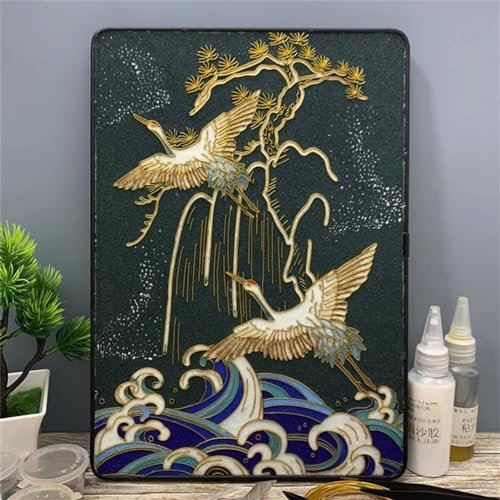 TANZEQI Kit de peinture en émail cloisonné à faire soi-même pour l'art chinois de la grue et du paysage du patrimoine culturel immatériel (grue B)