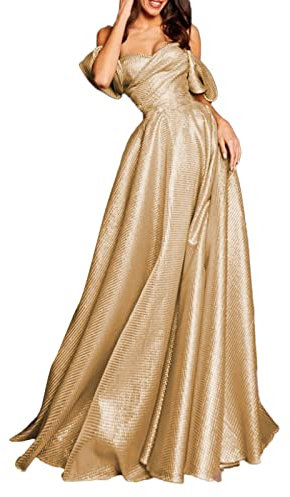 Robe de soirée formelle à paillettes en satin à épaules dénudées pour femme, rose gold, M
