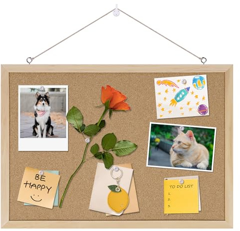 DAHAPYBOO Cork Board Bulletin Board,17X 12 Cork Board for Office with Pin Oak Wood Boards,Hanging Corkboards for Office Home School Message Board or Vision Board Decoration.