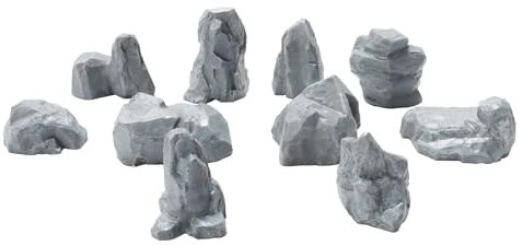 Warmtree Diorama-Steine, Kunststein, Miniatur-Stein, Steinstatue für Diorama-Zubehör, Mikrozug, Landschaft, Eisenbahn, Sandtisch, Miniaturmodelle, Feengarten-Zubehör, Grau, 10 Stück