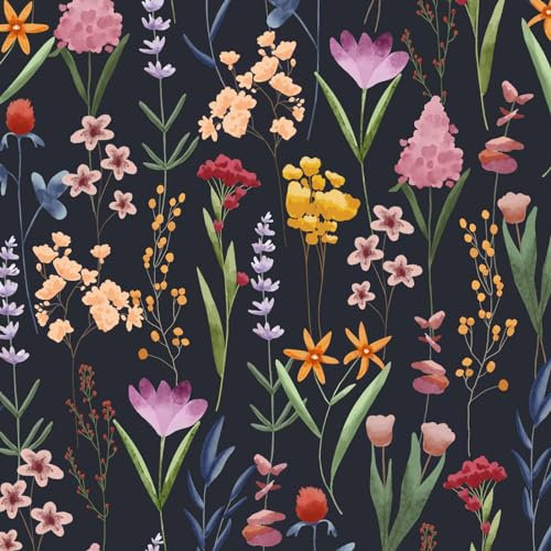 Fvlow Selbstklebende Tapete Dunkel Mustertapete Blumentapete Bunt Vintage Vinyltapete Tapete Schlafzimmer Wohnzimmer Klebefolie Wand Selbstklebend 44.5cm×300cm