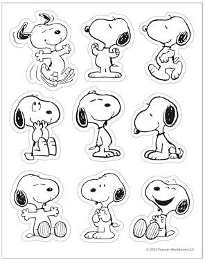 Eureka 650814 Peanuts Snoopy gestanzte extra große Aufkleber für Lehrer und Schüler, 3,3 x 4,4 cm, mehrfarbig, 36 Stück