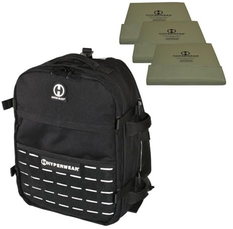 HYPERWEAR Hyper Ruck: Rucking Backpack - 3 Rucking Plates/Laptop Sleeves - Gewichtsweste Krafttraining Fitness Tagesrucksack Reise EDC Bag (3 x 4.5 kg Ruck Gewichte, 20L, Schwarz)