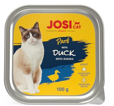 JosiCat Paté with Duck (32 x 100 g) | Adult | Premium Nassfutter für ausgewachsene Katzen | Pastete mit Ente | Vitamin D3 & E | getreidefrei | Powered by JOSERA | Katzenfutter nass | 32er Pack