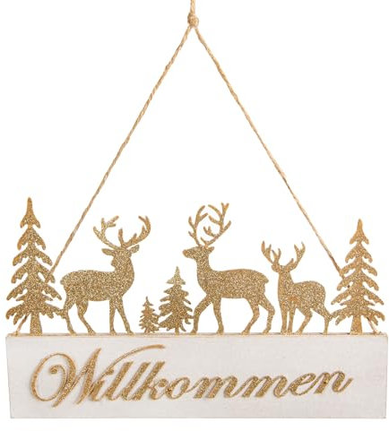 Logbuch-Verlag Türschild Türkranz Weihnachten Willkommen gold aus Metall mit Hirsche 28 cm weiß weihnachtlich Deko zum Aufhängen