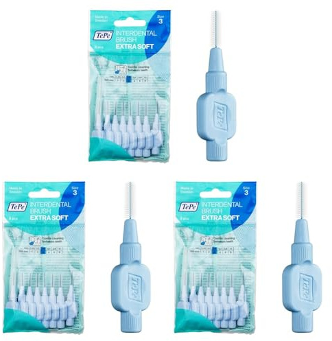 TePe Interdental Brushes Blue Extra Soft (0.6mm - Size 3) / Simple and Effective Cleaning of interdental Spaces / 1 x 8 Brushes (Pack of 3)