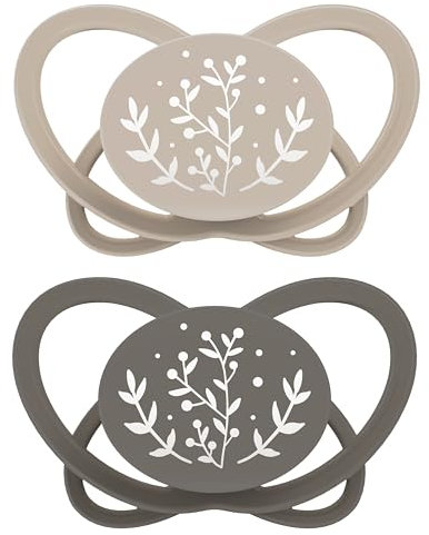 nip - Butterfly | 16-32 Monate | Stillfreundlicher, luftdurchlässiger Babyschnuller für Babys. Nachhaltiger Schnuller mit weichem Silikonsauger, inkl. Schnullerbox | 2 St., Braun/Beige